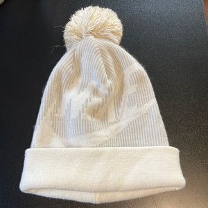 White & Grey Nike Beanie with Removable White & Gold Pom